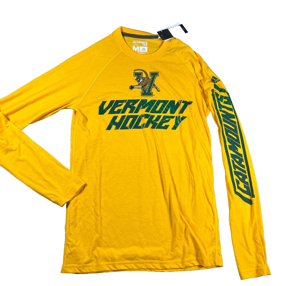 Adidas Climalite Mens M Yellow Vermont‎ Catamounts Hockey Ultimate T-Shirt NWT